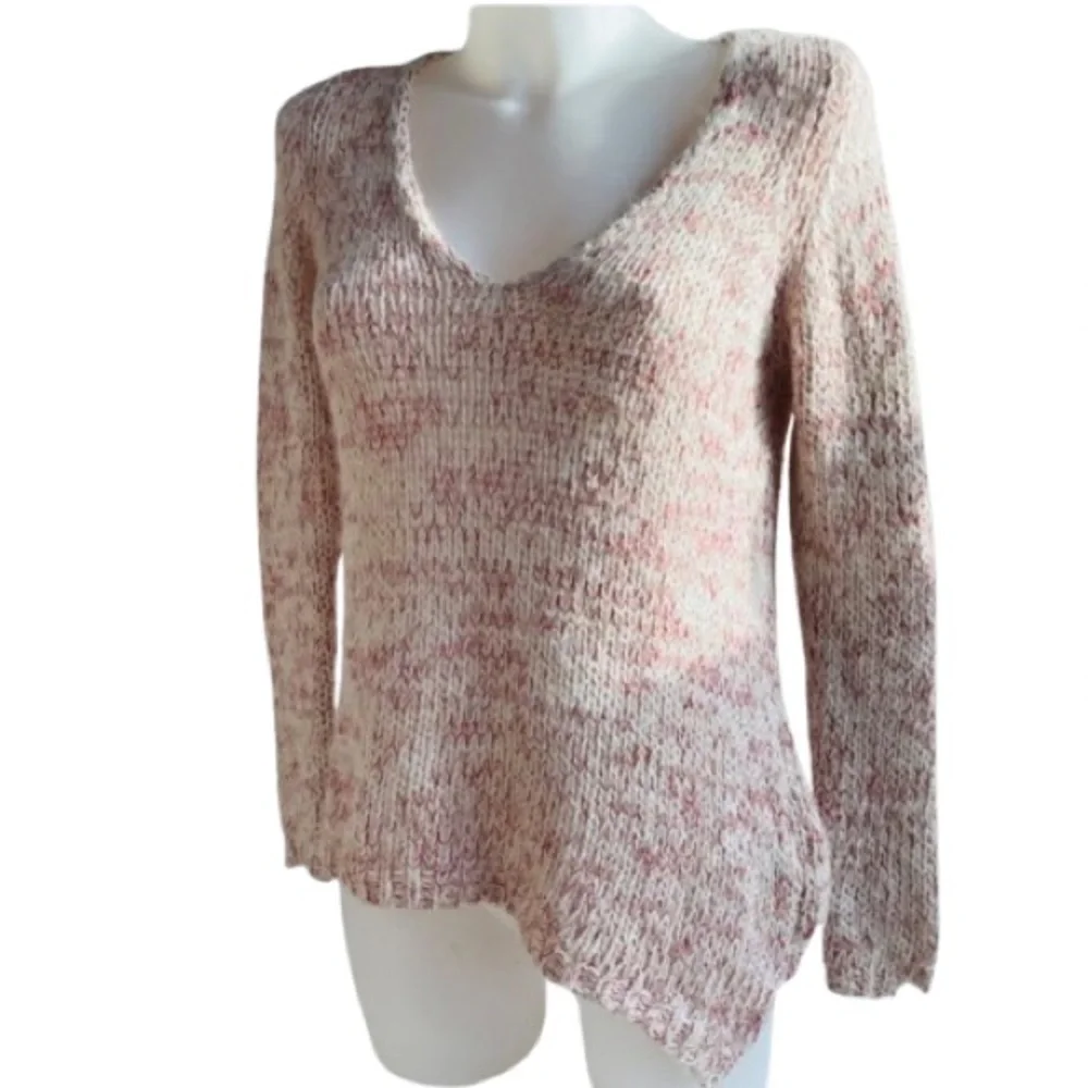 Zara Knit Mohair Asymmetrical High Low Pull Over Cream & Red Size Small - Picture 4 of 12